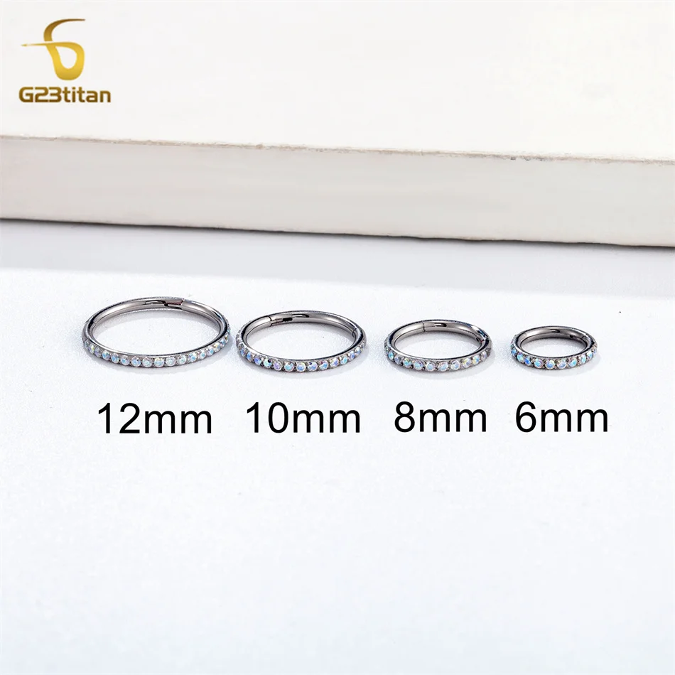 CZ Cartilage Conch Earring Hoop Hypoallergenic Titanium Septum Clicker Nose Segment Ring Ear Daith Helix Tragus Piercing Jewelry - Image 4