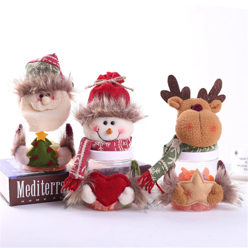 Детская Рождественская тканевая коробка для конфет, Санта-Клаус, снеговик, олень, прозрачные банки для конфет, Рождественская плюшевая кукла, Подарочная коробка, украшения