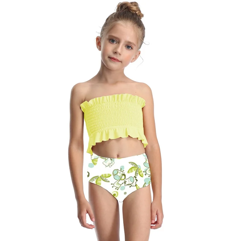 

Toddler Sport Halter Top Diving Two Piece Swimwear with Straps Kids Girls Two Piece Swimsuit Ruffles Bikini Set Swimwear Beach