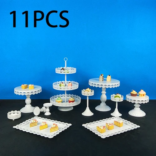 11PCS Tobs Cupcake Stand белый душевный торт стенд набор с кружевным краем для свадьбы, дня рождения, дня рождения, чая Инструменты для выпечки - Цвет: 11PCS