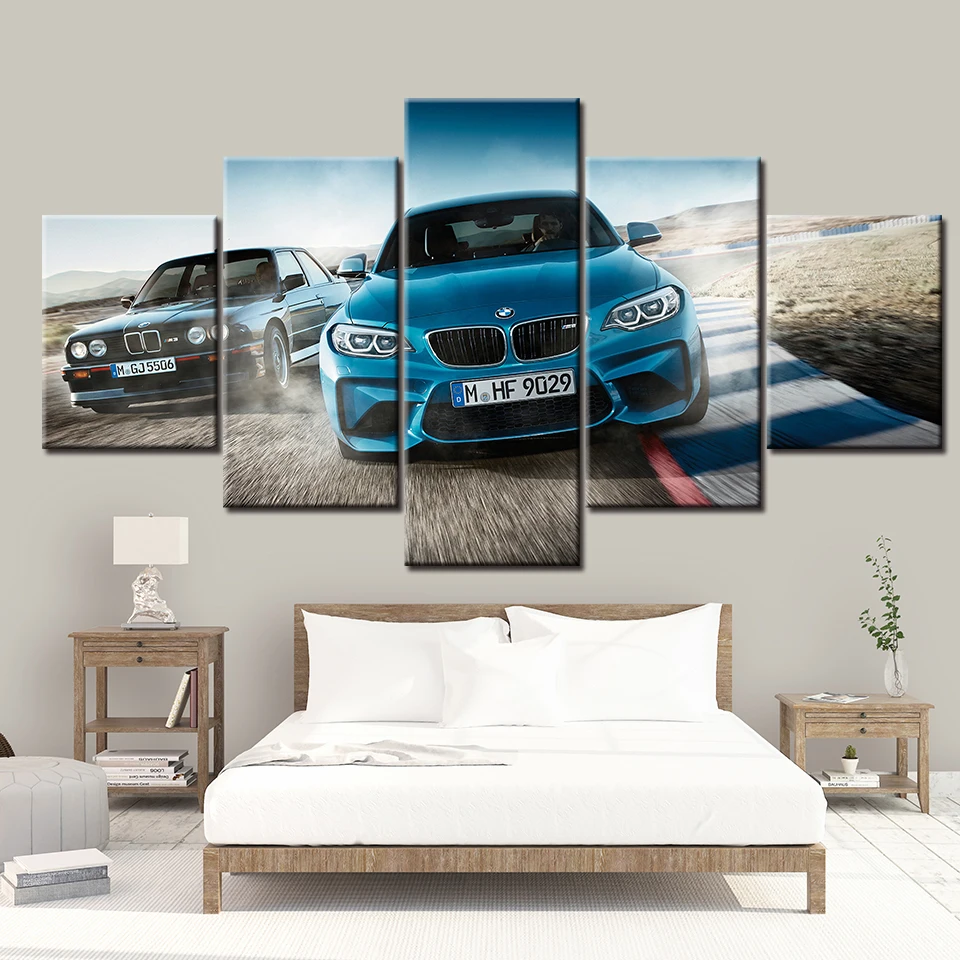 Холст Печатный плакат домашний Декор 5 шт. HD M3 синий спортивный автомобиль картины настенные художественные картины гостиная модульная рамка