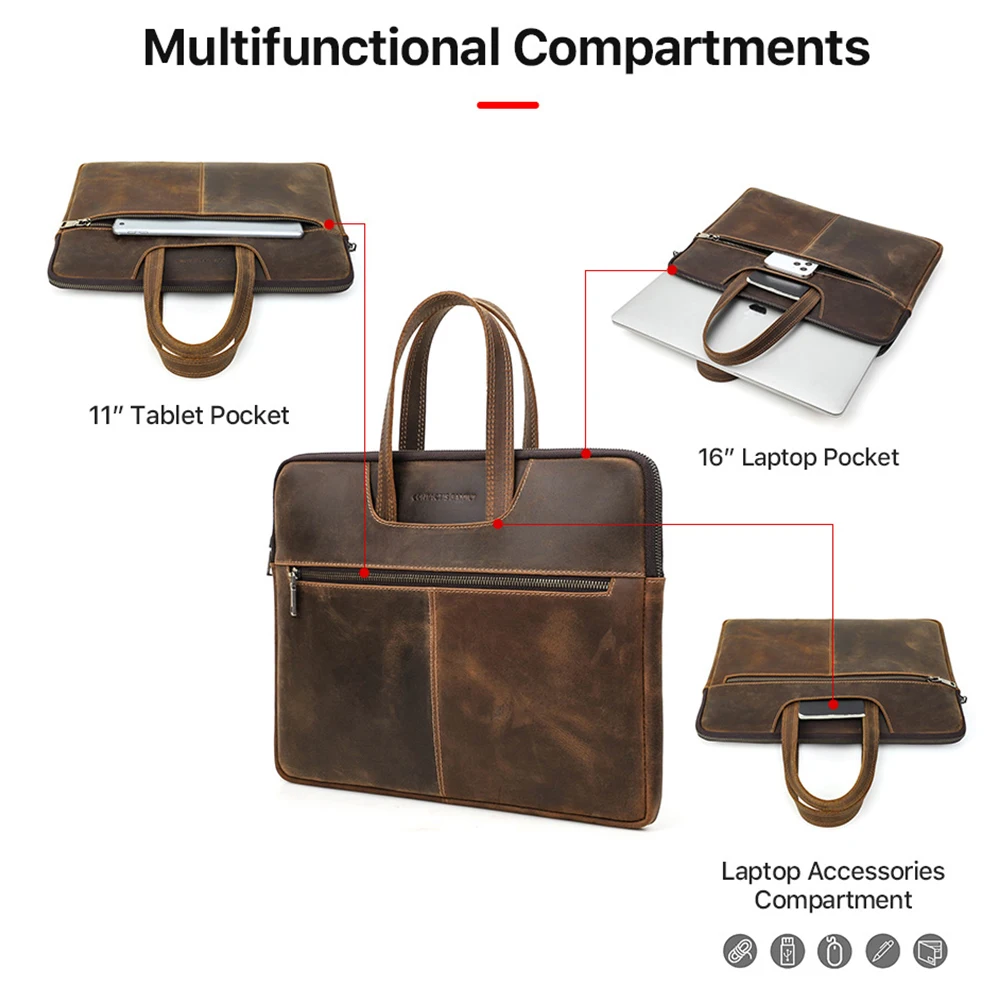 Contacts Família Homens Maleta de Couro Genuíno Bolsa para Portátil para ar 13 m1 m2 Macbook Pro 14 Macbook 15.6 16 Polegada Bolsa Tote - Imagem 3