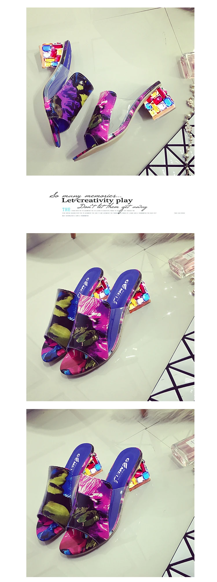 Rimocy/Элегантные босоножки на высоком массивном каблуке с кристаллами; женские модные разноцветные босоножки; коллекция года; Летняя Повседневная пляжная обувь для женщин