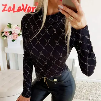 

ZALAVOR Fall / Winter Slim Slim Print Women Sweater Warm Tight Print Clothes Turtleneck Long Sleeve Female Mature Bottoms Top