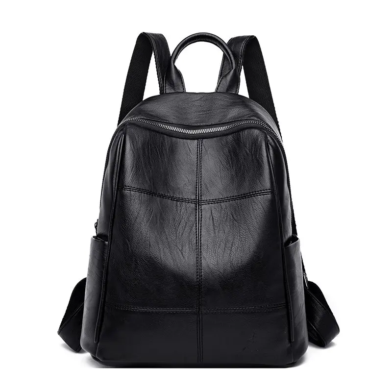 Женские кожаные рюкзаки, высокое качество, Sac A Dos, женский рюкзак, роскошный дизайн, большая вместительность, повседневный рюкзак для девушек - Цвет: Black