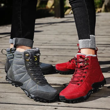 

Winter High Top men Hiking Waterproof Trekking Boots Mountain Climbing Shoes Sports Rubber Sole Shoes Nubuck Women Couple