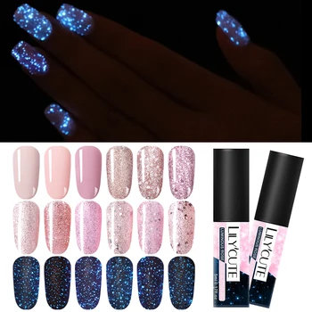 

LILYCUTE Luminous Rose Gold UV Gel Polish Soak Off Glitter Sequins Nail Gel Soak Off Shining Long Lasting Nail Art UV Gel Polish