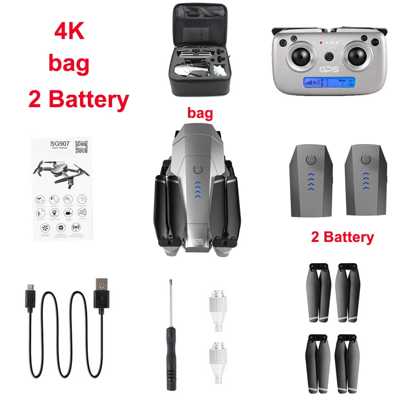 4K-bag-2B SG907 4K камера дроны gps Дрон с 4K HD двойной камерой Широкий угол Wi-Fi FPV RC сумка для квадрокоптера дроны - Цвет: 4K-bag-2B