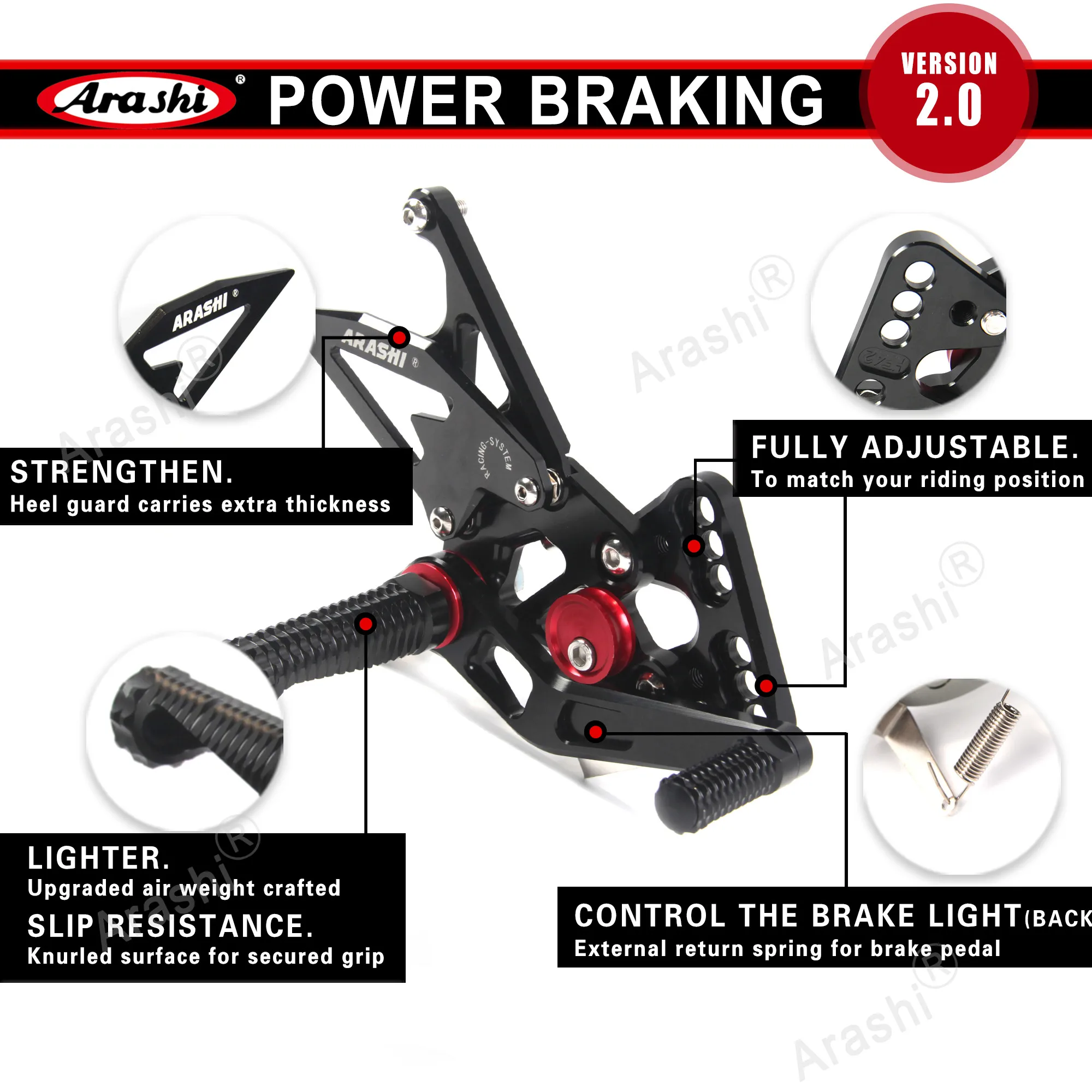 舞踏 Arashi For YAMAHA MT07 FZ07 2014-2022 Motor Foot Pegs Adjustable