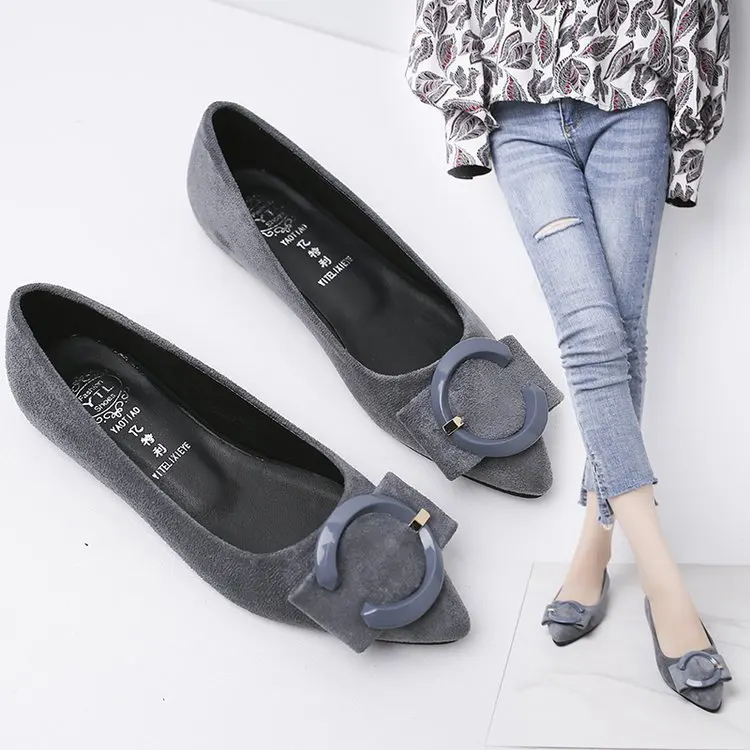 

Shoes Women's 2020 New Style WOMEN'S Shoes Spring Korean-style Pointed Shallow Mouth Flat Top Shoes Women's Suede Versatile Mocc