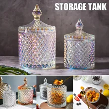 Красочные римские Стиль банку с украшением в виде кристаллов Стекло крытые хранилища банка для сахара коробка ювелирных изделий банку банка для конфет, украшения дома MU8669