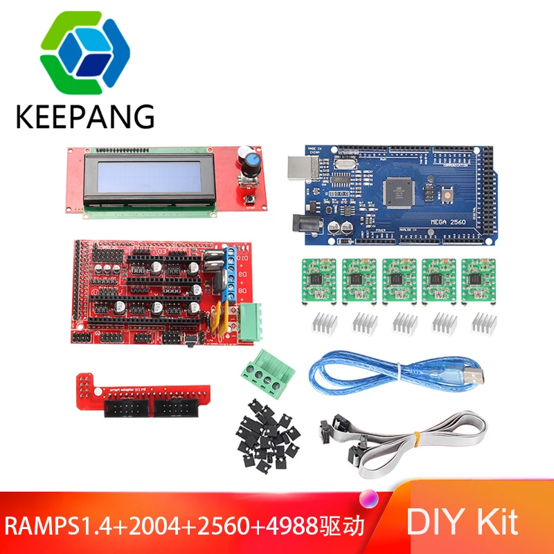 Mega 2560 R3 + RAMPS 1 4 LCD 2004 смарт-управление 5 шт. A4988 шаговый Драйвер материнская плата CNC