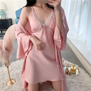 

Women Sexy Nightwear Kimono Gown Lace Wedding Robe Set Home Clothing Intimate Lingerie Summer New Nightgown Sleep Set Homewear
