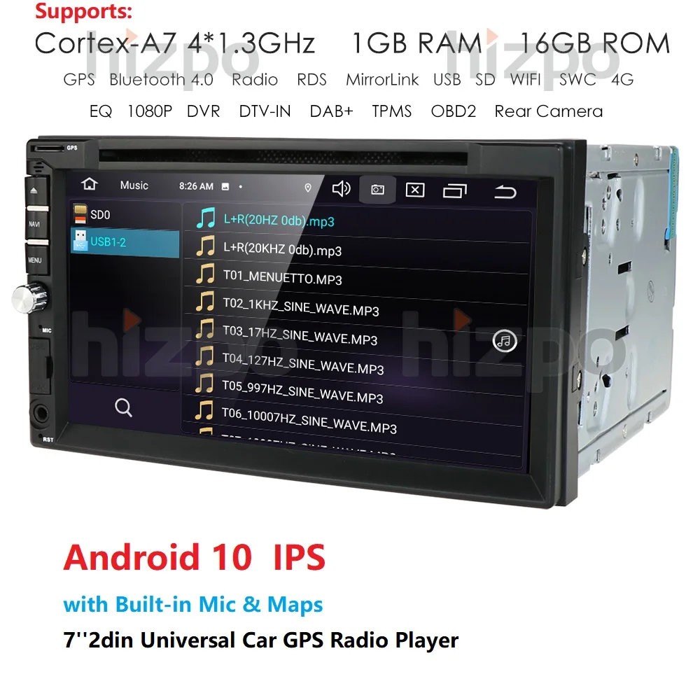 

Universal 2 din Quad core 7'' 1GB+16GB Android 10 Car Radio Stereo multimedia Player WIFI 2din GPS Navigation SWC DVD TPMS OBD2