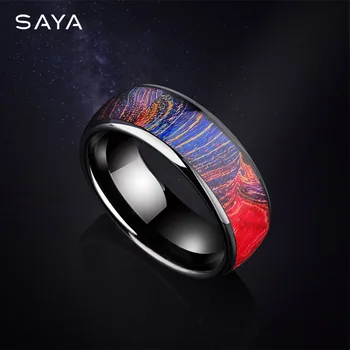 

Ring for Men Women, 8mm Width Carbide Tungsten Ring, Black Color Dome Band Inlay Purple Wood, Free Shipping