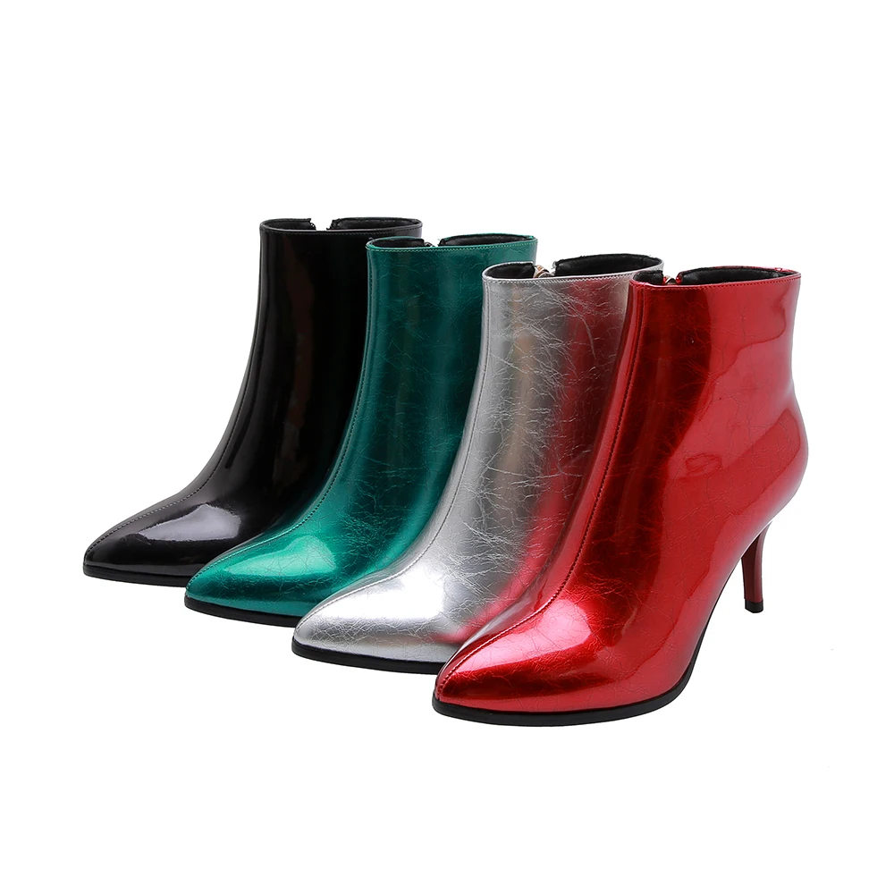 Г. Новые ботинки черные женские ботильоны ботинки на высоком массивном каблуке с острым носком женские туфли-лодочки с металлическим зеркалом пикантные женские ботинки на шпильке