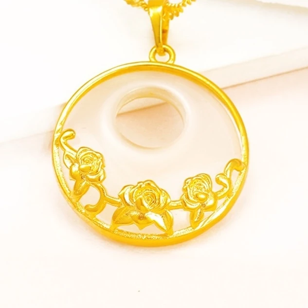 gold white pendant OMHXFC,, EP65, Европейская мода, Хит, красивая, для женщин, девушек, для вечеринки, дня рождения, свадьбы, подарок, цветок, халцедон, 24KT, Золотая подвеска, Шарм - Цвет камня: gold white pendant