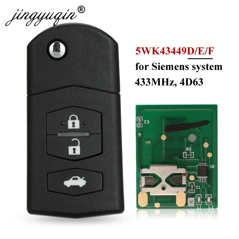 Автомобильный Брелок дистанционного управления с ключом jingyuqin 3BTN для Mazda 5WK43449D /5WK43449E /5WK43449F 433 МГц M2 Demio M3 Axela M5 Premacy M6 Atenza