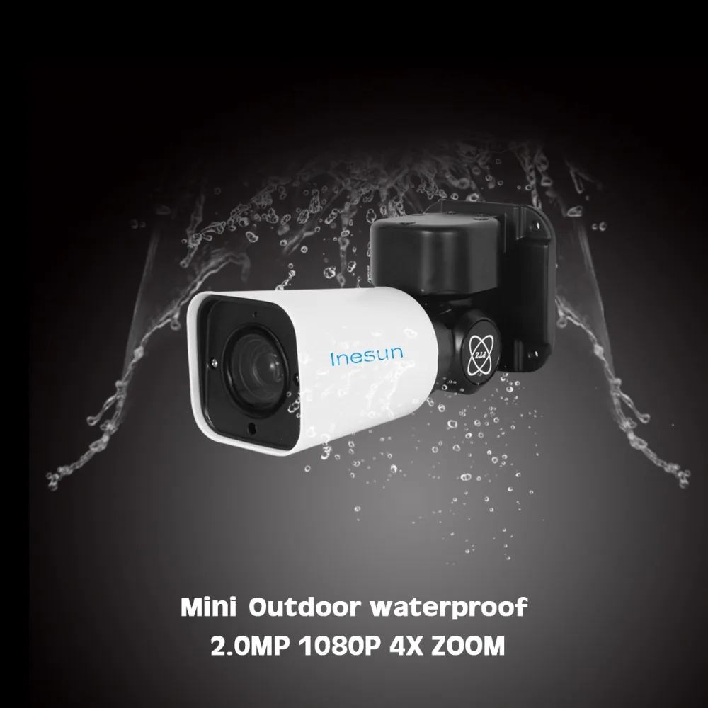 Inesun Мини Открытый PoE PTZ IP камера безопасности 2MP HD 1080P 4X оптический зум PTZ камера IP66 водонепроницаемый 120ft ИК ночного видения