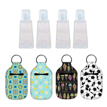 

4Pc Small Empty Travel Bottle Refillable Containers 30ML Flip Cap Reusable Bottle Hand Sanitizer Keychain Carrier Holder