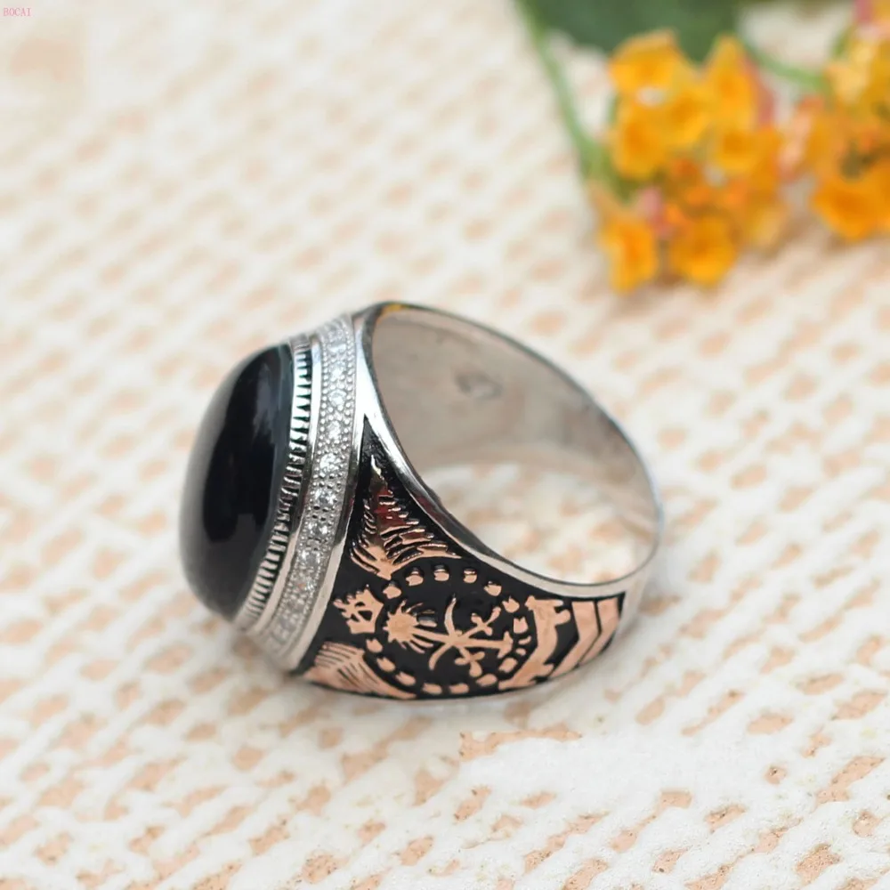 S925 Серебряное кольцо, модное простое кольцо, мужское черное кольцо, властное мужское тайское серебряное кольцо для мужчин