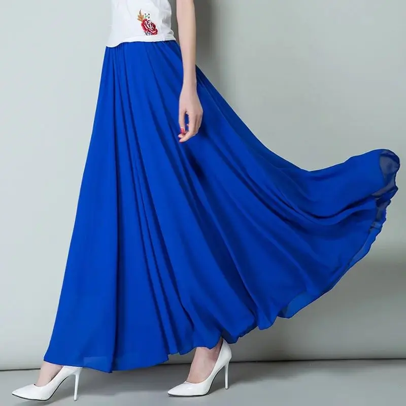 Бренд корейские Демисезонные женские плиссированные гофрированные длинные макси юбки, большие размеры богемные шифоновые юбки 5XL 6XL 7XL осенние юбки