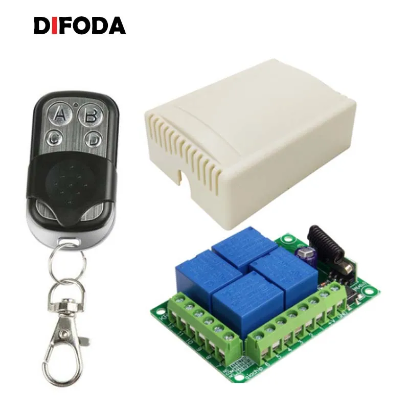 

QIACHIP 433Mhz Universal Wireless Remote Control Switch DC12V 4CH Relay Receiver Module Transmitter DIY LED motor garage door