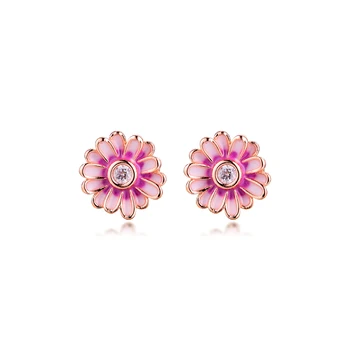 

Pink Daisy Flower Stud Earrings 925 Sterling Silver Jewelry For Woman Make up Fashion Female Earrings Party Jewelry
