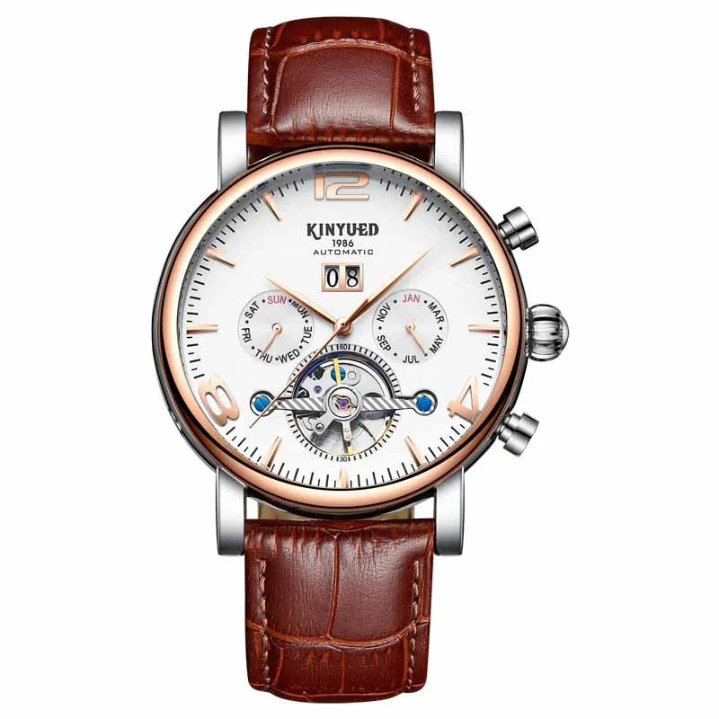 

KINYUED Top Brand Luxury Skeleton Watch Men Automatic Mechanical Mens Watches Calendar Waterproof Male Clock Relogio Masculino