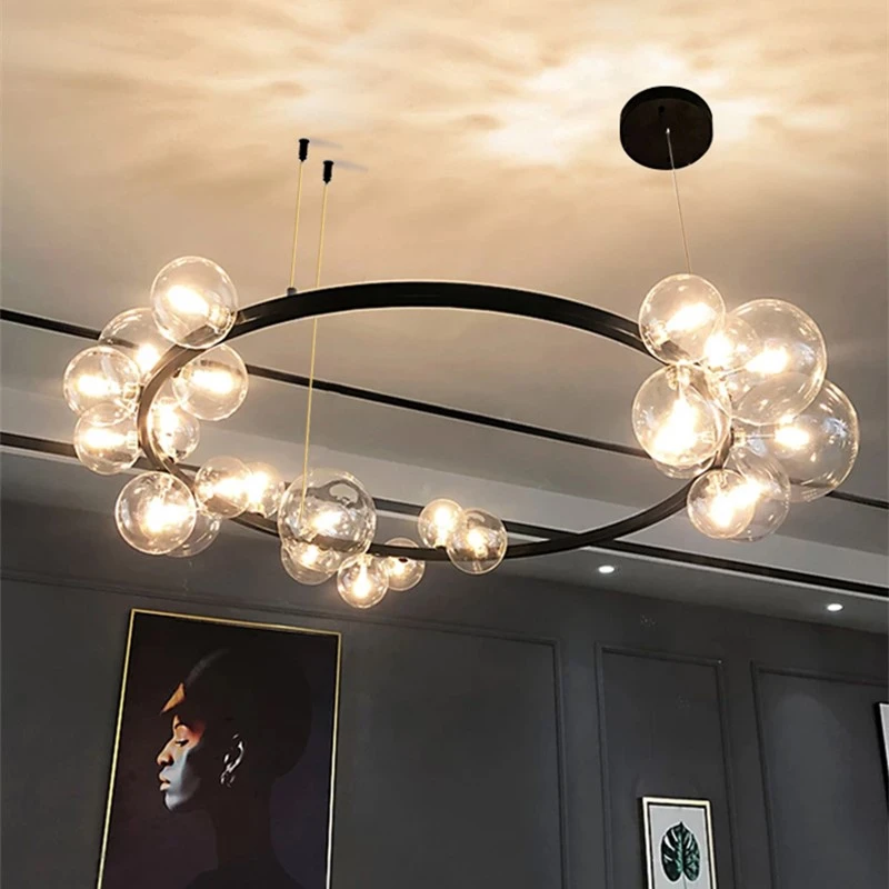 Black LED Chandelier Modern for Living Room Dining Table Bar Industrial Glass Ball Ceiling Pendant Lamp Shop Kitchen Lighting home depot chandeliers