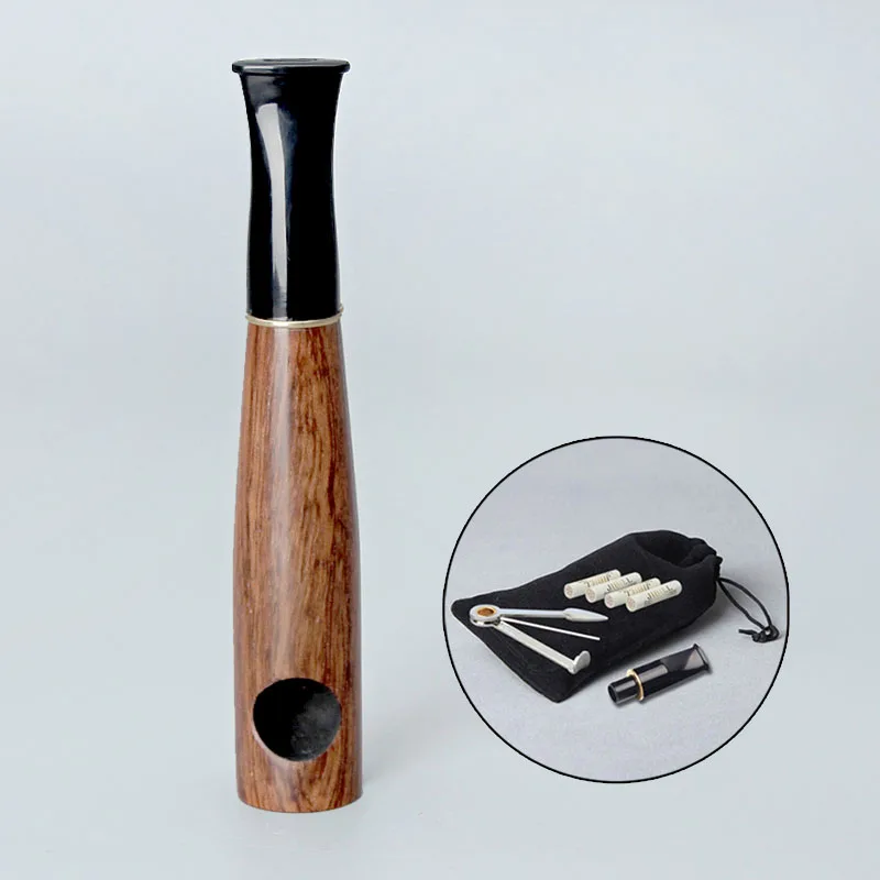 ad0081 Gentlemens сигарная труба из черного дерева/розового дерева табачная трубка с аксессуарами Замена стволовых труб/9 мм фильтр/Тканевая сумка - Цвет: ad0081