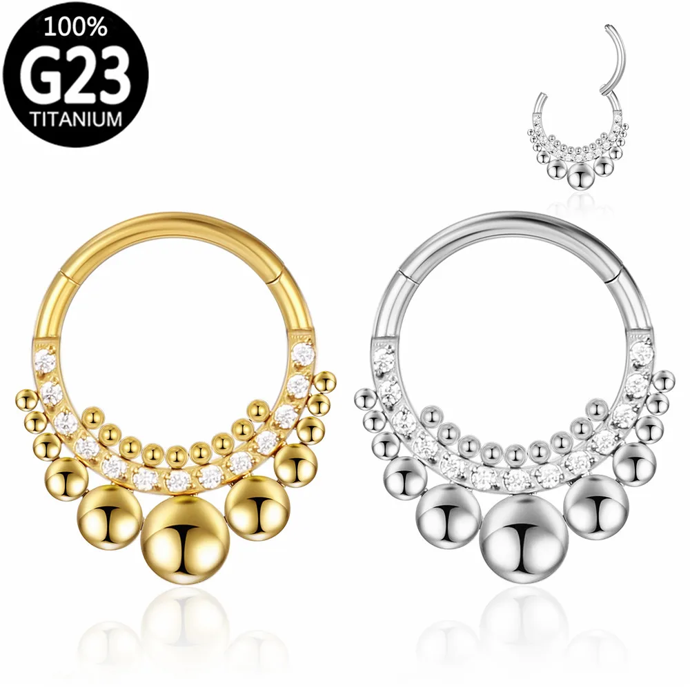 

G23 Titanium Helix Clicker Piercing Zircon Segment Nose Rings Ball Septum Hoop Daith Ear Cartilage Tragus Earring Hinged Jewelry