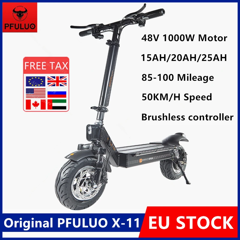 

PFULUO X-11 Kickscooter Smart Electric Scooter 48V 1000W Motor 50km/h 11" Tubeless Tire 2 Wheel Off-road Hover Skate Board