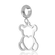 Серебряный полый медвежонок в форме сердца, амулеты из нержавеющей стали, аксессуары для женщин, подходит для браслета и ожерелья