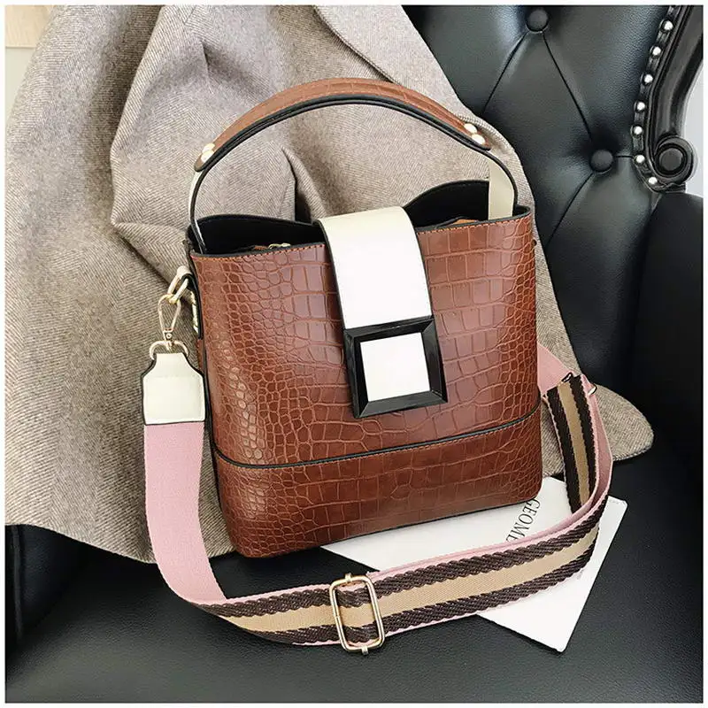 brown Mododiino сумка-мешок из крокодиловой кожи, сумки, кошельки из искусственной кожи, сумка-мессенджер, сумка через плечо для женщин, сумка на плечо с панелями, DNV1228 - Цвет: brown