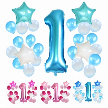 

First Birthday Happy Party Girl Birthday Party Decoration Five-Pointed Star Number Celebration Balloon 25pcs Dropshipping