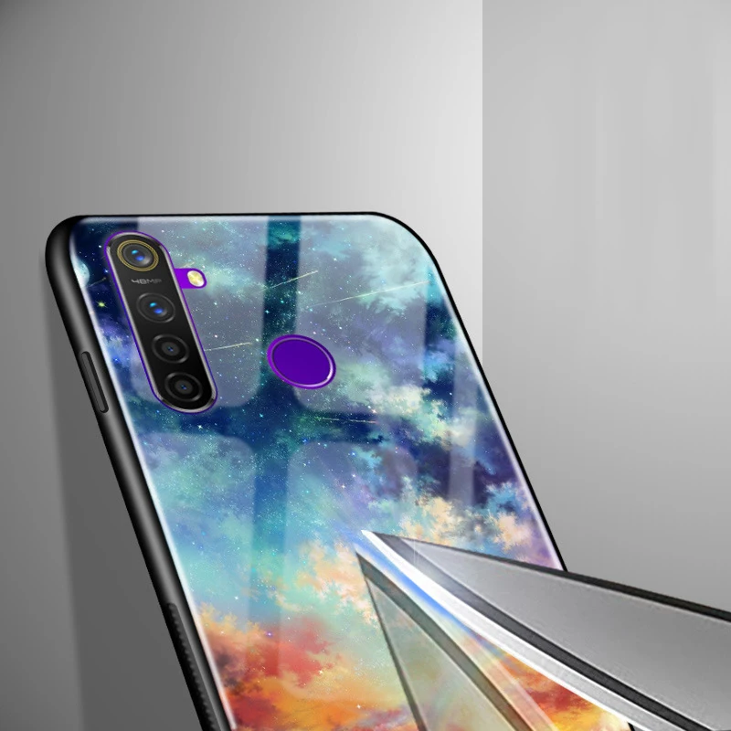 Для OPPO Realme 5 Pro Чехол оргстекло PC чехол для телефона черный ТПУ бампер чехол для OPPO Realme 5 Pro 5Pro Realme Q закаленный чехол
