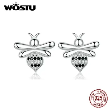 

WOSTU 100% 925 Sterling Silver Little Bee Stud Earrings For Women Wedding Animal Small Earrings Fashion Party Jewelry BKE749