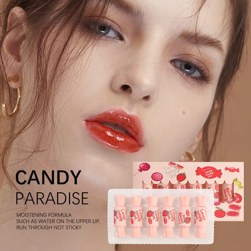 6 pieces of pink candy set box moisturizing lip glaze set color lip