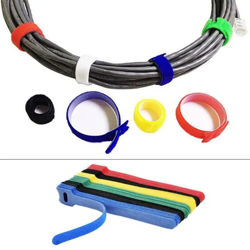 50X Wholesale Multi Color Cable Cord Nylon Strap Hook Loop Ties Tidy Organizer 