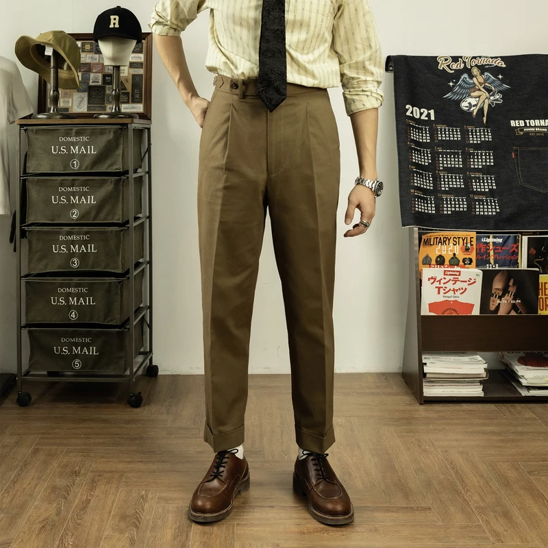 Pantaloni Pendolari Tornado Rossi Pantaloni A Pieghe A Gamba Dritta Comfort Da Uomo Slim Fit