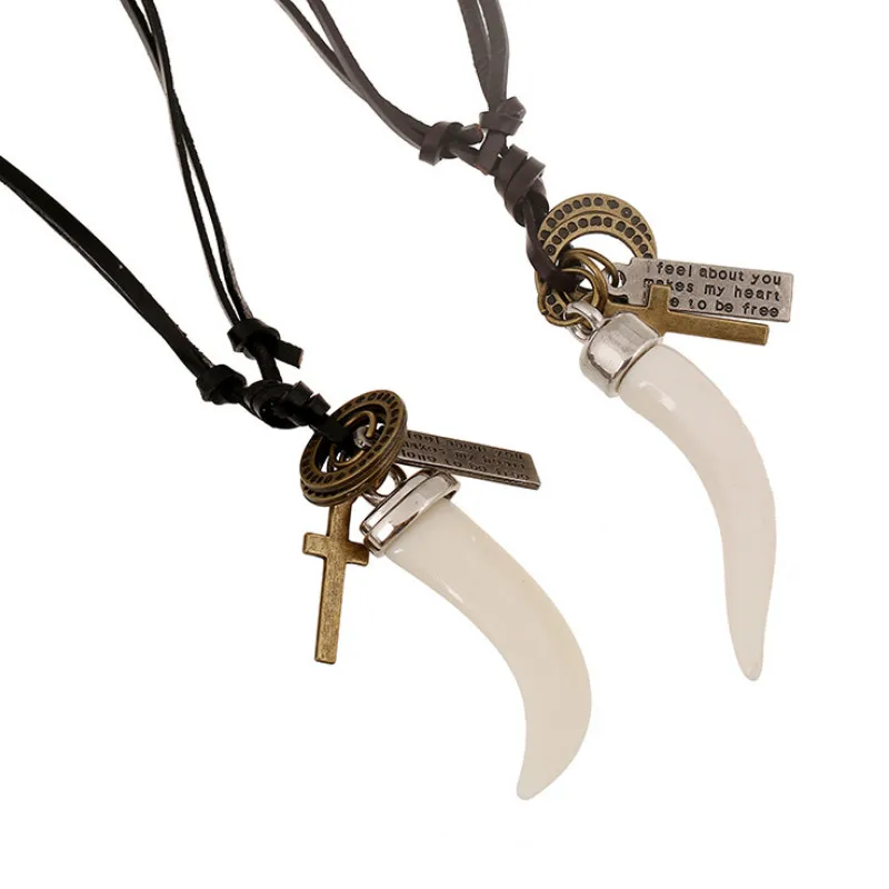 Модное винтажное мужское ожерелье длинная цепочка из натуральной кожи