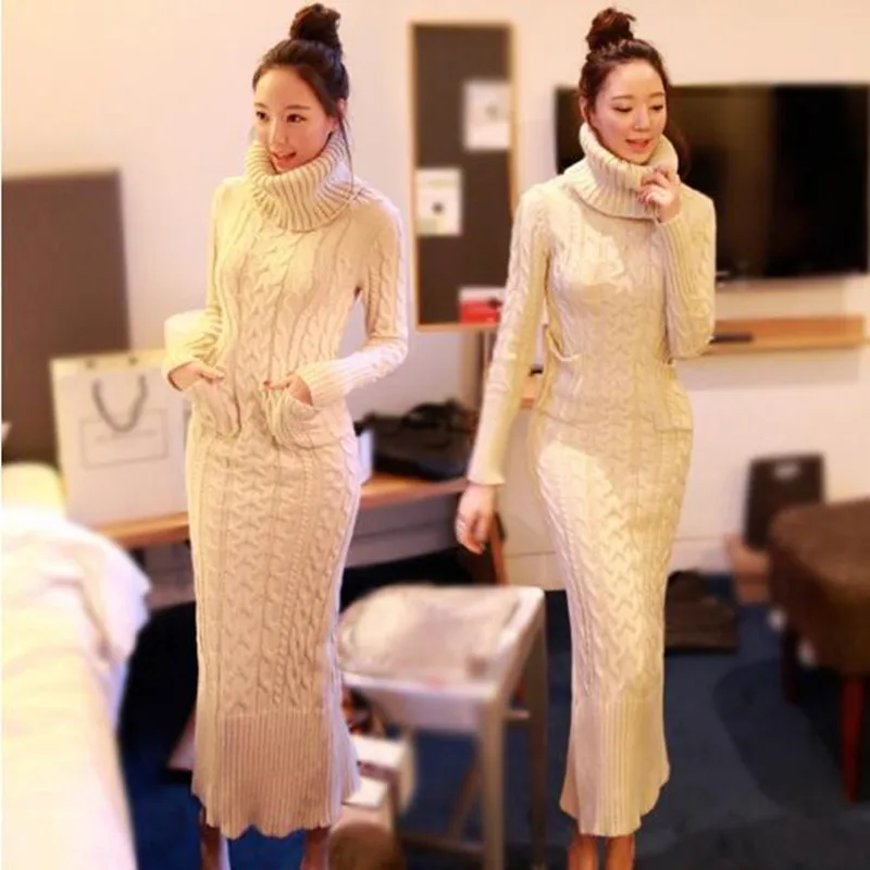 Vrouwen Winter Gebreide Jurken 2019 Europa Lange Mouwen Coltrui Casual Slim Warm Maxi Trui Jurk Plus Size Vrouwen Kleding QV450 Vrouwen Winter Gebreide Jurken 2019 Europa Lange Mouwen Coltrui Casual Slim Warm Maxi Trui Jurk Plus Size Vrouwen Kleding QV450