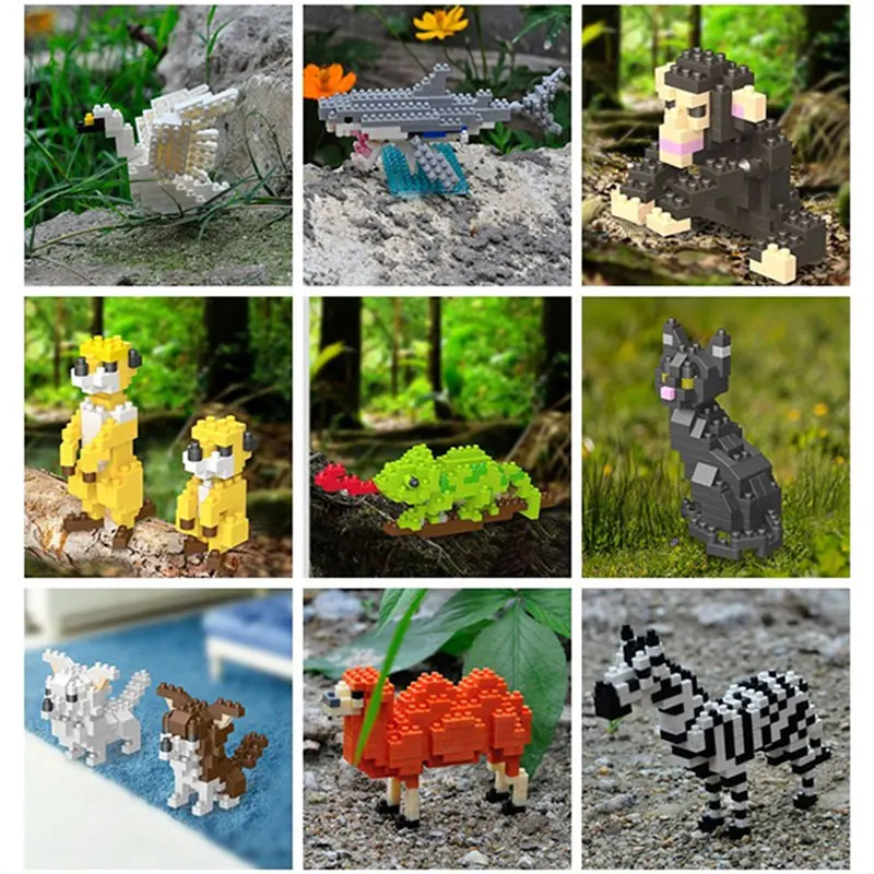 Kids Toy Mini Building Blocks Micro Bricks Eagle Moose Dog Cat Bird Animals 3D Model Bag Gifts Educational Toys For Children - Image 2