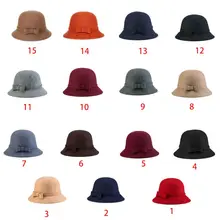 Женская 1920s Винтажный стиль из искусственной шерсти Клош котелок Панама с бантом акцент