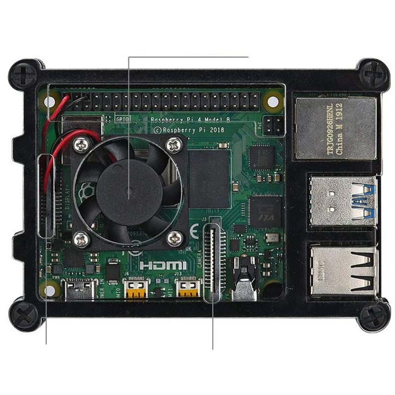 Акриловый прозрачный/прозрачный и черный чехол для Raspberry Pi 4 Модель B, с охлаждающим вентилятором для Raspberry Pi 4B