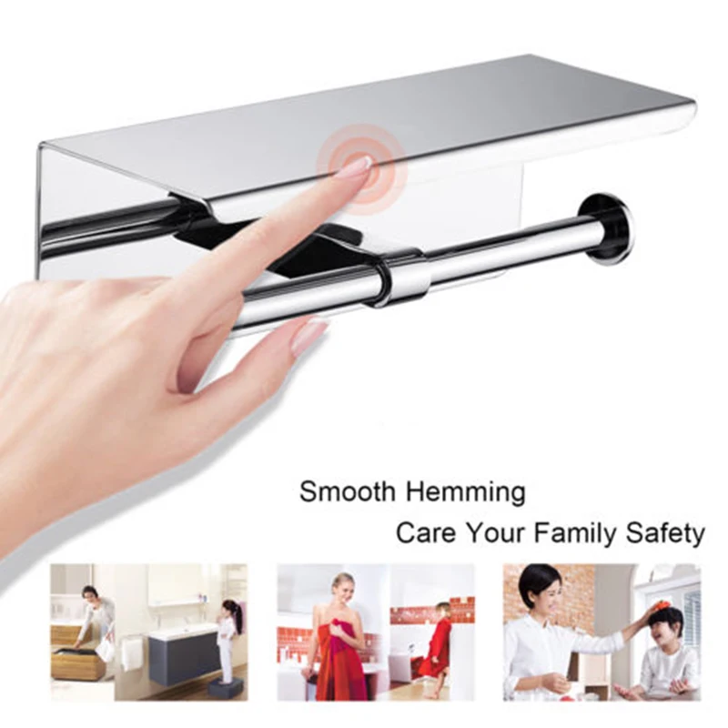 

Wall Mount Stainless Steel Paper Towel Holder Double Hook Bathroom Roll Holder