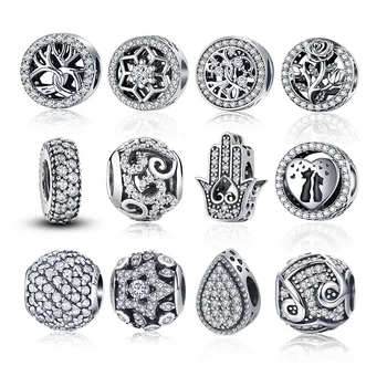 

Hot Sale 100% Real 925 Sterling Silver Dazzling Clear CZ Charm Beads Fit Original 3mm Bracelet Pendants DIY Charm Jewelry