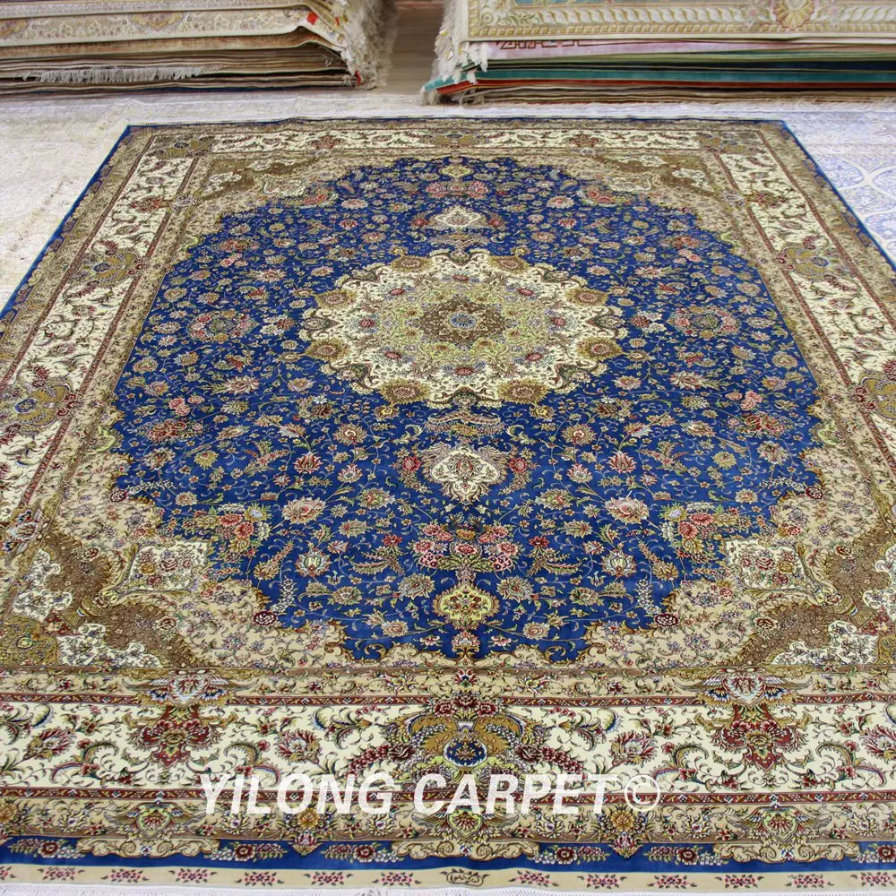 YILONG 9'x12' синий ручной работы классические украшения ручной работы турецкий Шелковый Восточный ковер(SL186