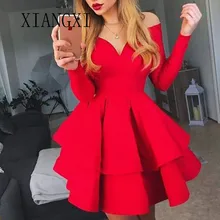 Vestido De festido красное домашнее платье атласное ТРАПЕЦИЕВИДНОЕ с открытыми плечами рукава Выше Колена Выпускные платья Короткие вечерние платья